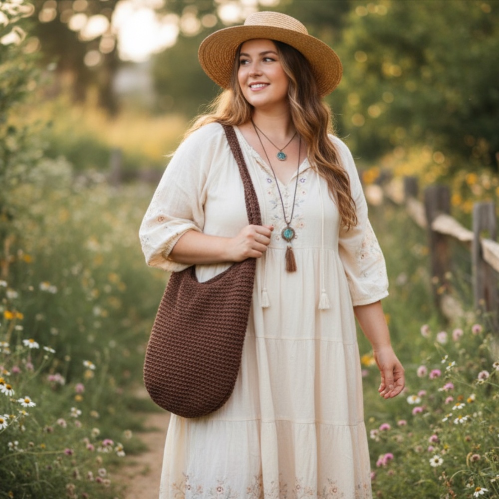 Chocolate Brown Y2K‎ Woven Hobo Slouchy Crochet Tote